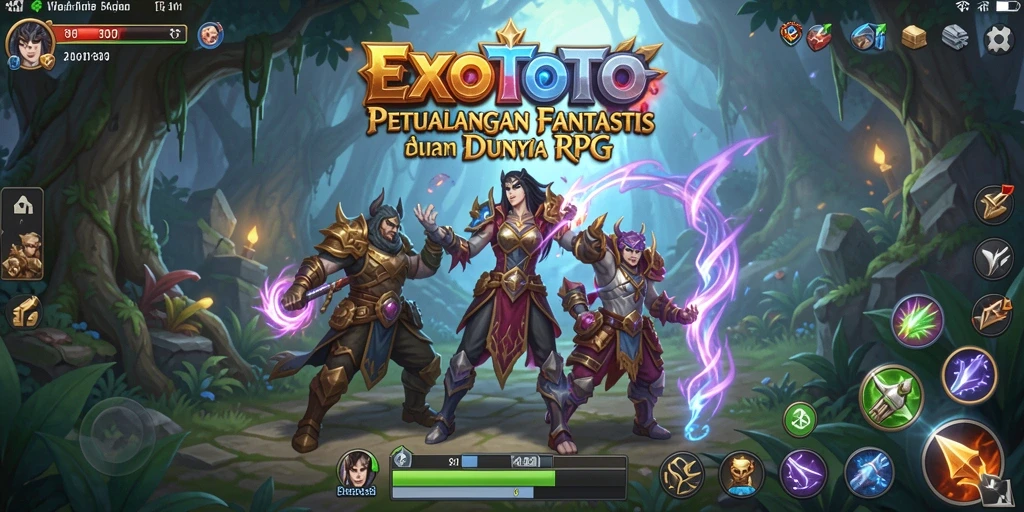 Tangkapan layar gameplay EXOTOTO menunjukkan pertempuran epik di dunia RPG.