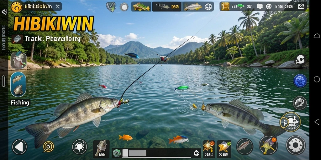Tampilan gameplay HIBIKIWIN yang memukau dengan pengalaman memancing yang mendalam.