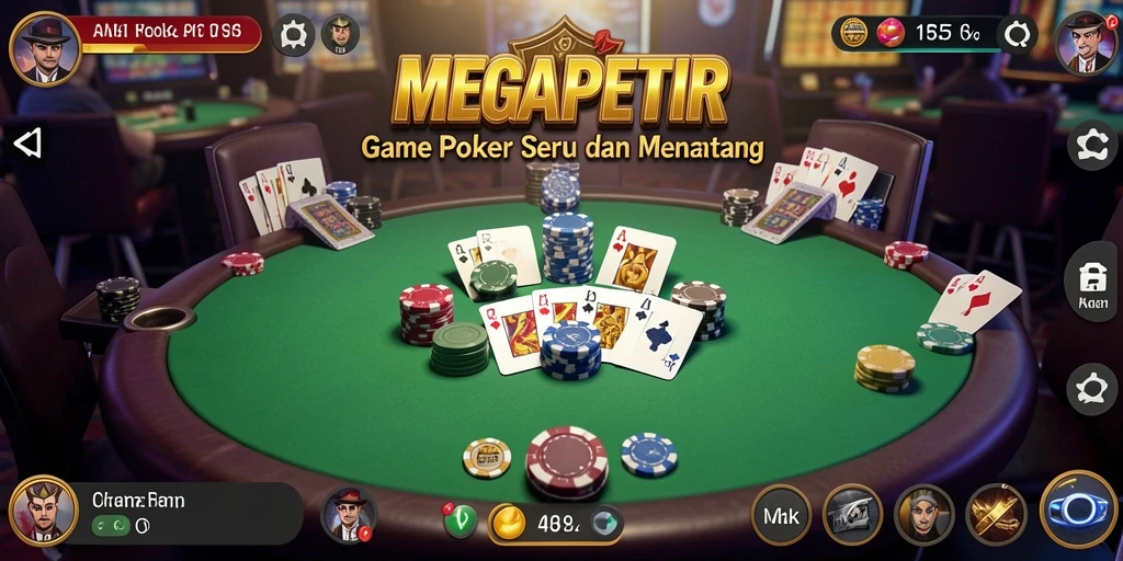 Tampilan gameplay seru dalam aplikasi Poker MEGAPETIR.