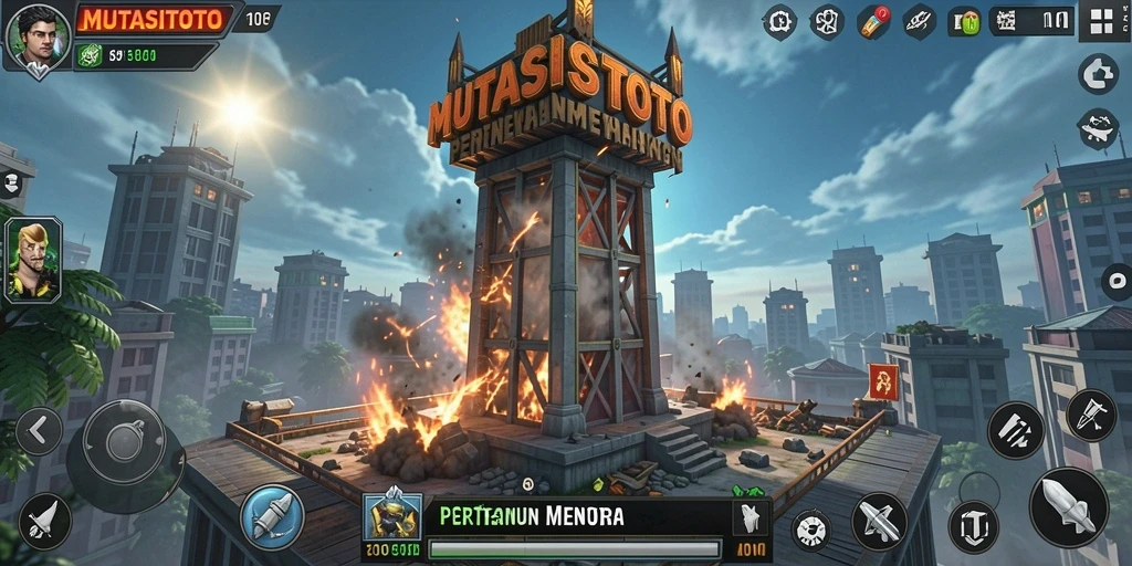 Gambaran gameplay menara dengan berbagai strategi pertahanan.