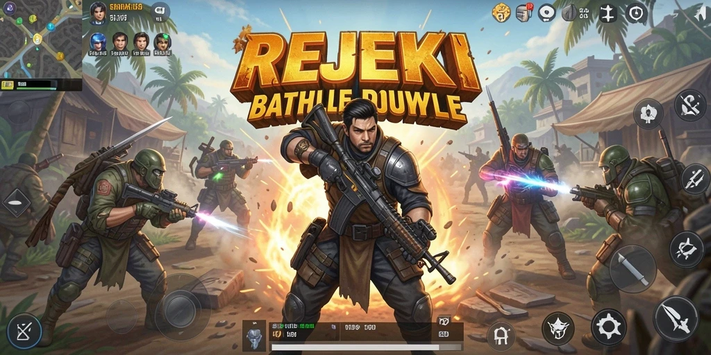 Tampilan seru gameplay Battle Royale REJEKI dengan aksi mendebarkan.