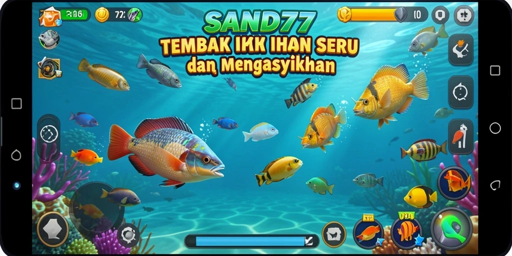 Tampilan gameplay seru Tembak Ikan dalam SAND77 yang menegangkan.