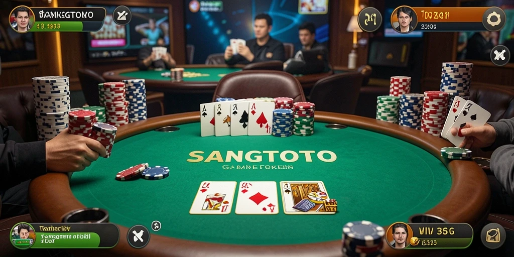 Tampilan gameplay menarik pada SANGTOTO dengan suasana poker yang seru.